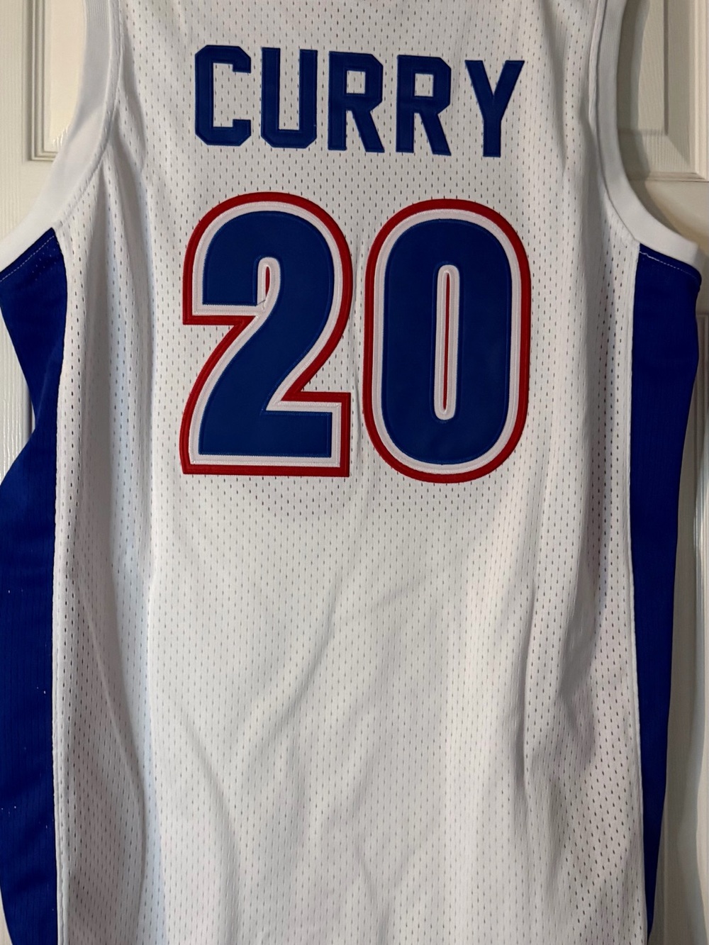 Steph Curry #20 White and Royal Blue high school Basketball Jersey
